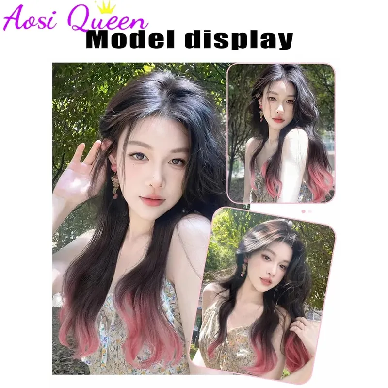 Synthetic Gradient Parisian Painting Dyed Wig Hair Extension Natural Fluffy One Piece Big Wave Long Curly Hair Extension Piece — image 7