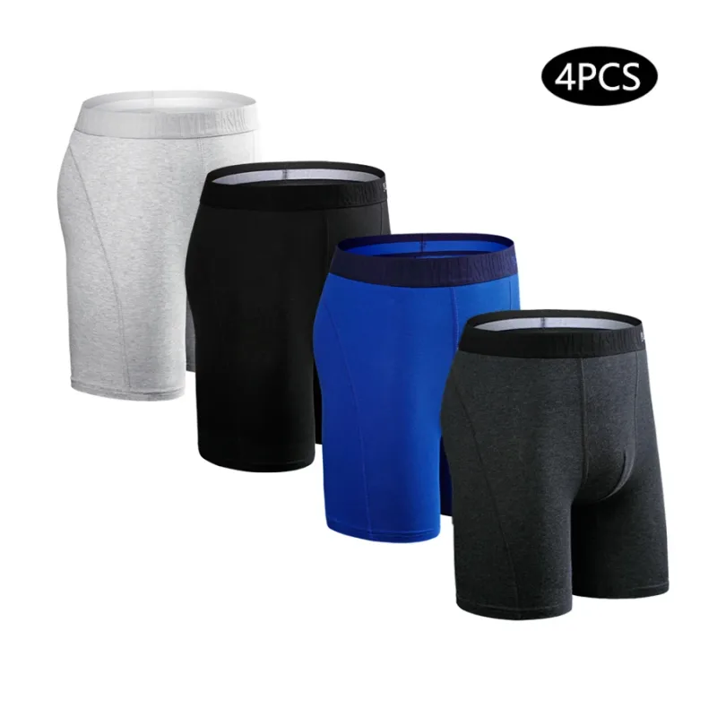 4pcs Long Boxers for Men Underwear Plus Size Men's Panties Sexy Long Leg Underpants Cotton Mens Boxer Shorts Fashion Male Trunk — image 19