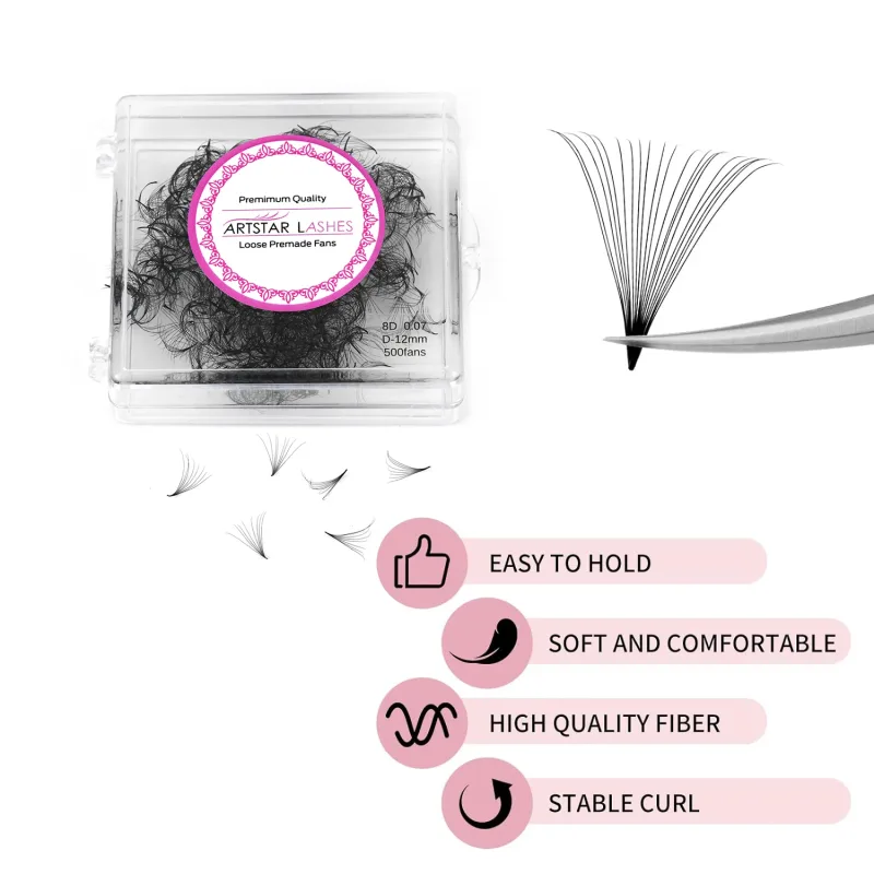 500 Fans Loose Fan Eyelash Extensions 4D to 20D Pointy Base Premade Volume Fans Long Stem Professional Lashes — image 4