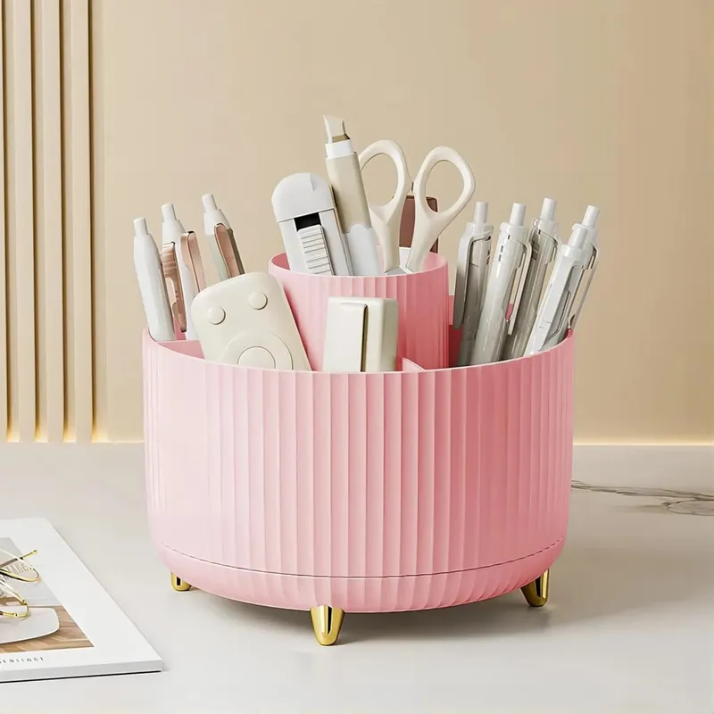 360° Rotating Makeup Tool Storage Box Desktop Organizer Cosmetic Brushes Holder Lipstick Eyebrow Pencil Holder Jewelry Container — image 6