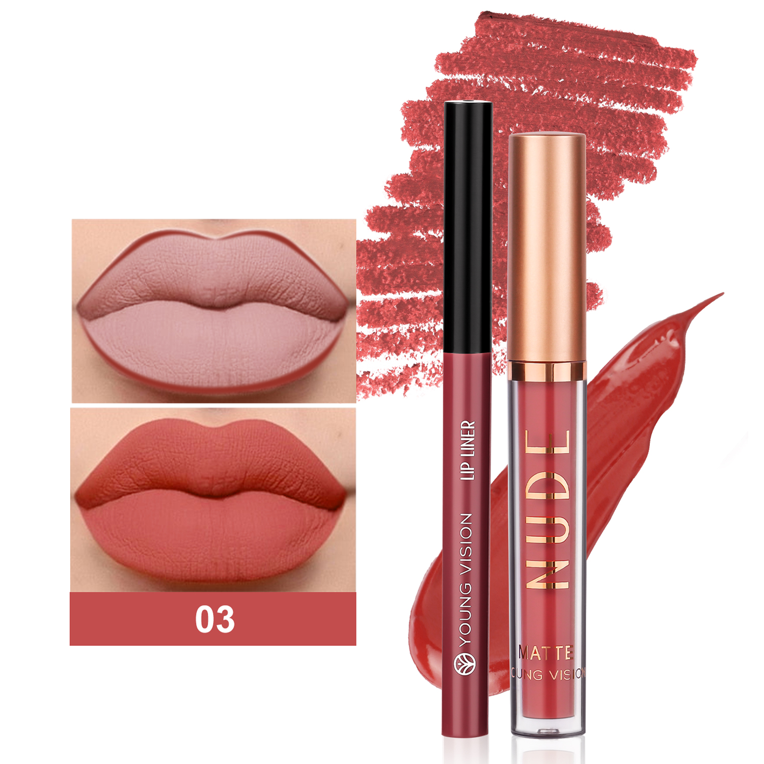 2-color matte long-lasting color lip liner set waterproof anti-sweat non-stick cup lip gloss rotatable lip liner — image 9