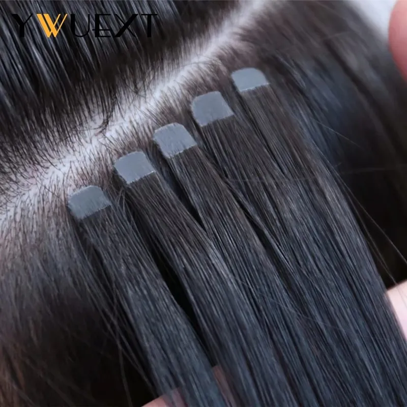 Mini Tape in Human Hair Extensions Straight Natural Black 1B# Machine Made Remy Hair 10pcs/pack Invisible Tape Hair — image 2