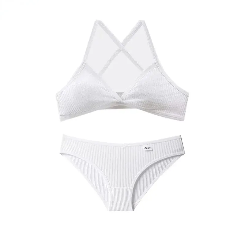 French Triangle Cup Cotton Underwear Panties Kit Breathable Wireless Underwear