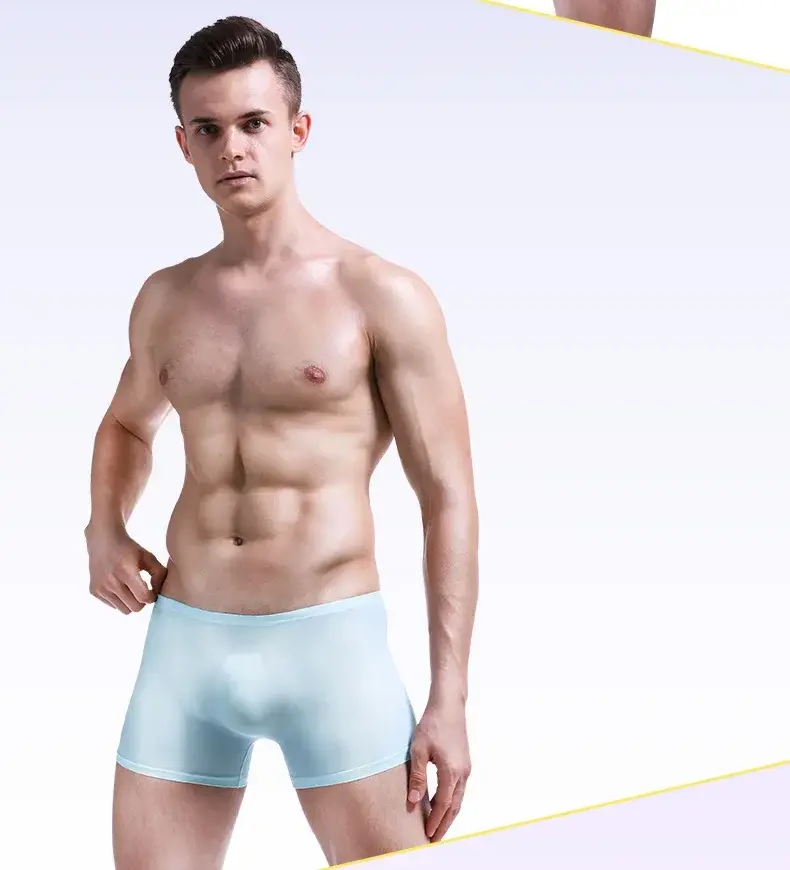 Ice silk underwear men's seamless ultra-thin transparent boxer shorts sexy one piece summer breathable youth tide four corners — image 15