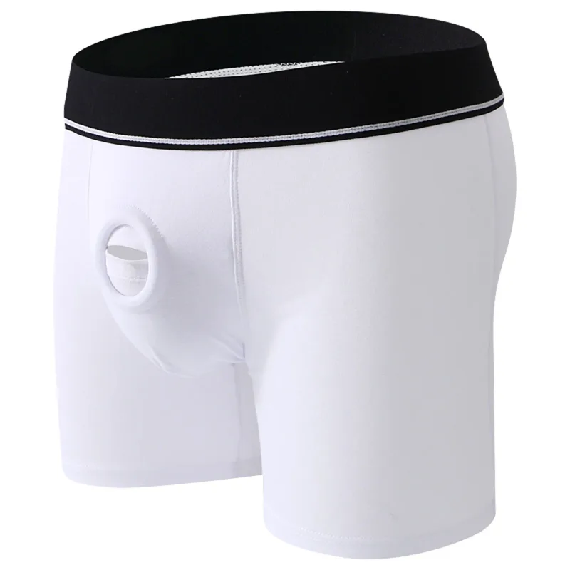 Cock Ring Männer Sexy Jock Loch Boxer Cockring Mann Shorts Unterwäsche Baumwolle Höschen Offene Tasche Unterhose Lange Boxershorts
