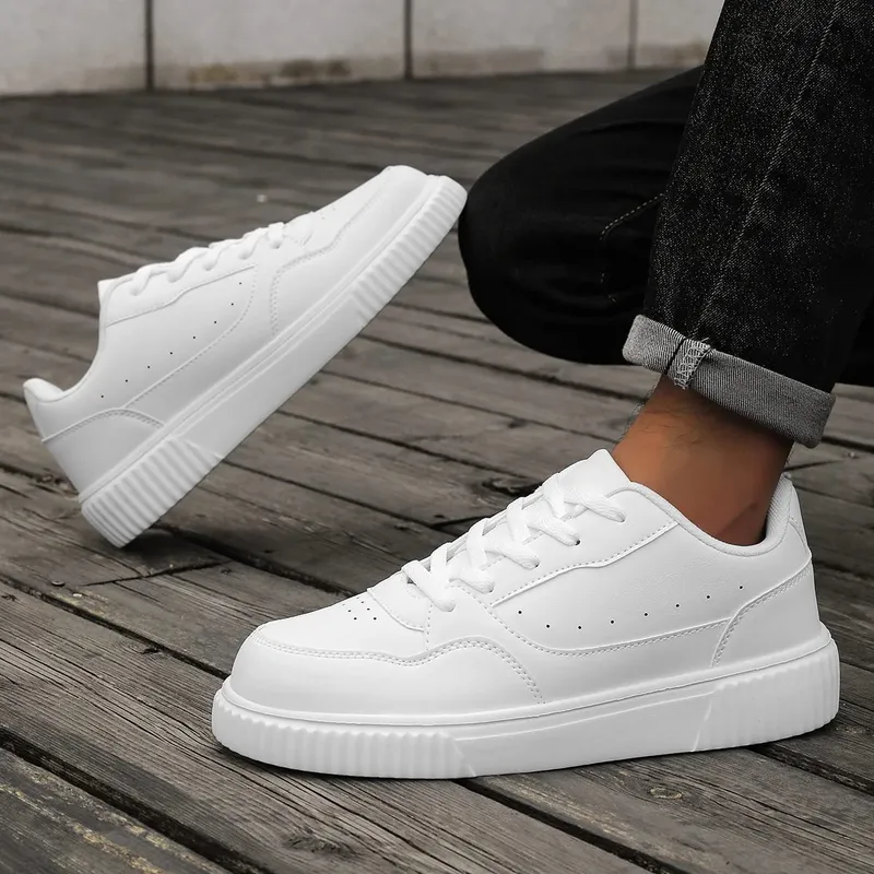 Unisex สีดำรองเท้าสเก็ตบอร์ดแพลตฟอร์มน้ำหนักเบา Minimalist รองเท้าผ้าใบผู้ชายผู้หญิงกีฬารองเท้าลื่นรองเท้าสเก็ตชายสบายๆ