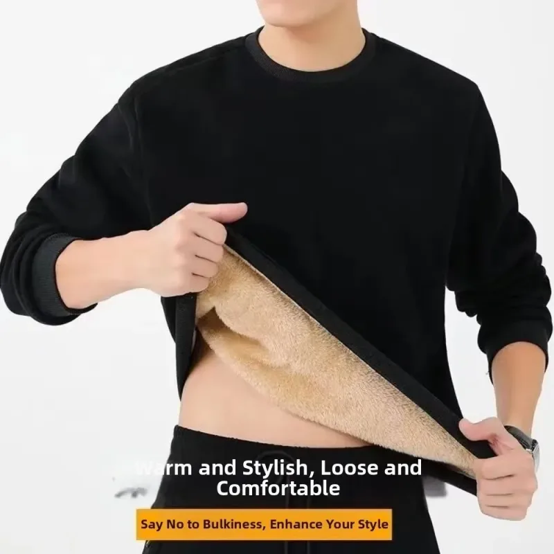 Lamb Fleece Lined Fleece Lined Sweatshirt Thick Warm Thermal Loose Fit Long Sleeve Sweatshirt Autumn Winter Weight — image 8