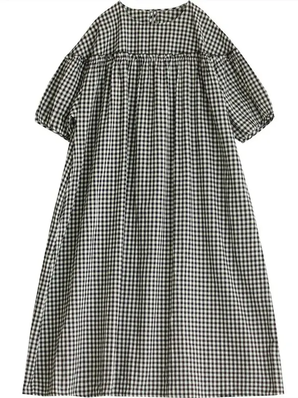 short sleeve oversized cotton linen vintage plaid new in dresses for women casual loose long summer dress elegant clothing 2026 — image 3