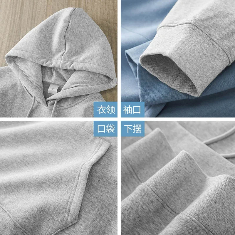 Casual Hooded Shirt for Men Winter Ticken Solid Color Loose Basics Fleece Hoodies Long-Sleeve Sweatshirt Men's Clothing — image 6