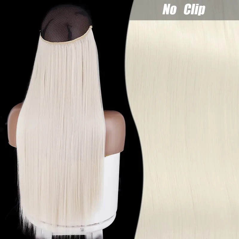 Synthetic Long Wavy No Clips Invisible Wire Hair Extensions Black Brown Blonde Fish Line False Hairpiece Piece — image 32
