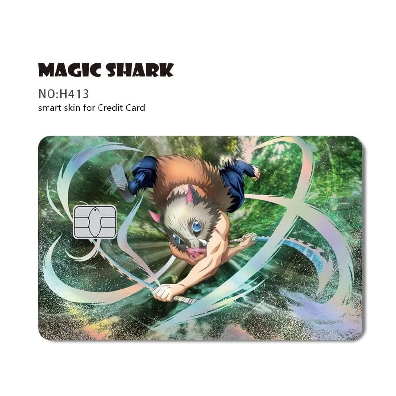 Magic Shark Demon Slayers Anime Cool Shinny Holographic Laser Skin Cover Sticker Film for Debit Credit Card
