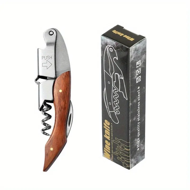 Wine Corkscrew Multifunction Wooden Handle Stainless Steel Red Wine Bottle Opener Kitchen Accessories Cork Remover Beer Opener