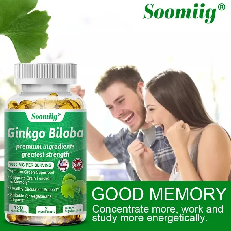 Ginkgo Biloba 1000mg with Vitamin B Zinc Helps Maintain Memory & Cognition Herbal Dietary Supplement Gluten Free & Non-GMO — image 4