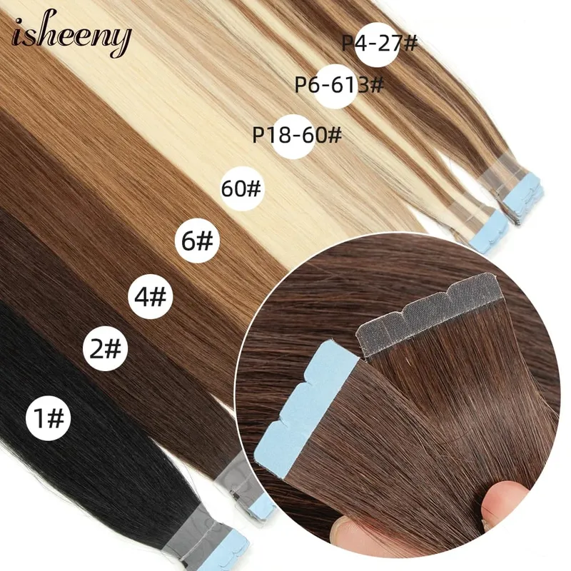 Blonde Mini Tape in Human Hair Extensions 12-24 Inches Seamless Adhesive Tape Hair on Glue 10pcs/pack Natural Straight Hair