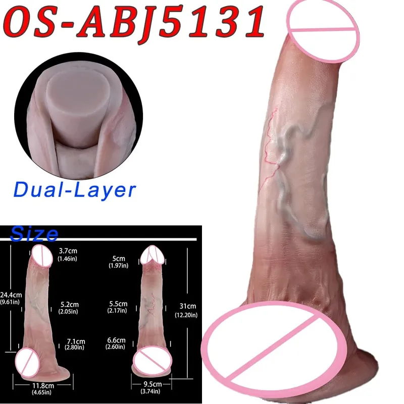 Mainan Seks Stimulator Vagina Anal Kepala Ganda Dildo Panjang Realistis 47Cm dengan Pengisap untuk Pasangan Lesbian Alat Dewasa Pria Gay