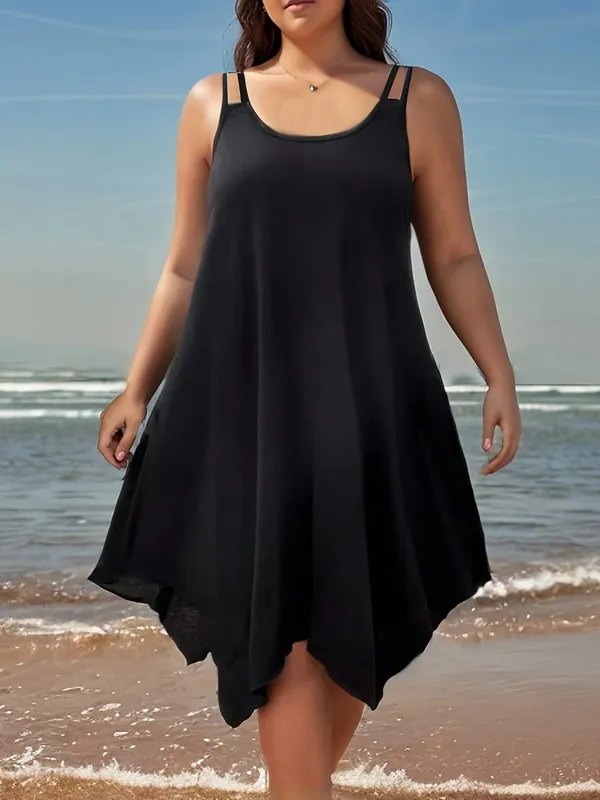 Vestido camisola grande feminino de cor sólida com bainha assimétrica — image 2