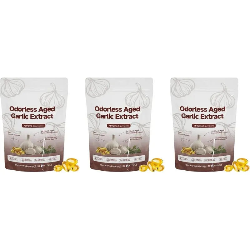 Softgels תמצית שום מיושן ללא ריח 7500 מ"ג 24 חודשים צמחי מרפא מותססים פורמולה בוטנית קרדיווסקולרית תמיכה חיסונית 30 ספירה — image 10