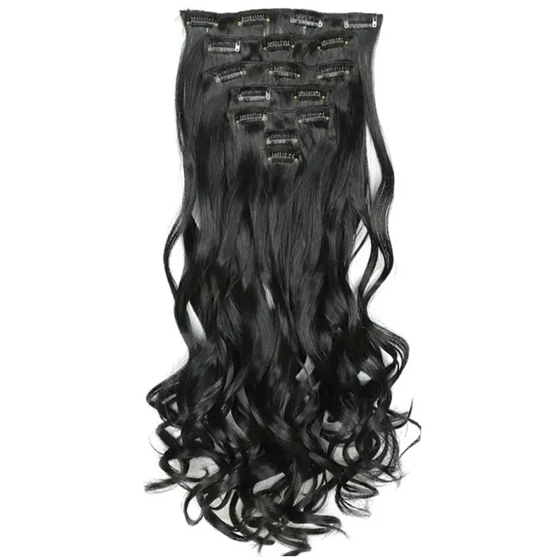 Soowee Synthetic Hair Curly Brown Blonde Clip In Grey Hair Extensions Hairpiece Fake Hair Piece for Women