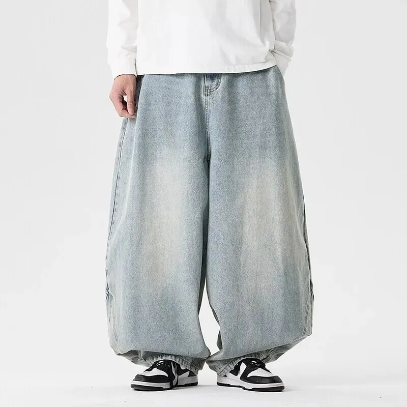 Men'S Plus Size Jeans Japanese Retro Hong Kong Style Jeans Loose Casual Wide Leg Pants Casual Pants Hip-Hop Pants