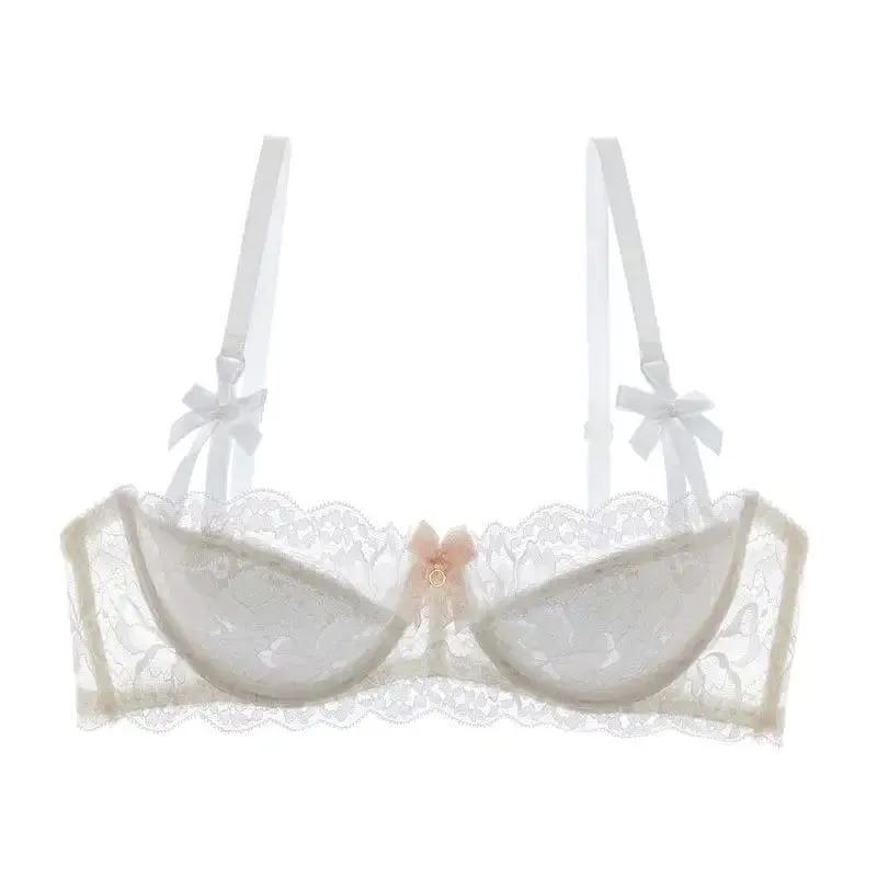 French Pure Passion Bow Shaped Shoulder Strap Lace Sexy Half Cup Push Up Bra Set Women's Thin Lingerie Big Breast Small Cup S-XL
