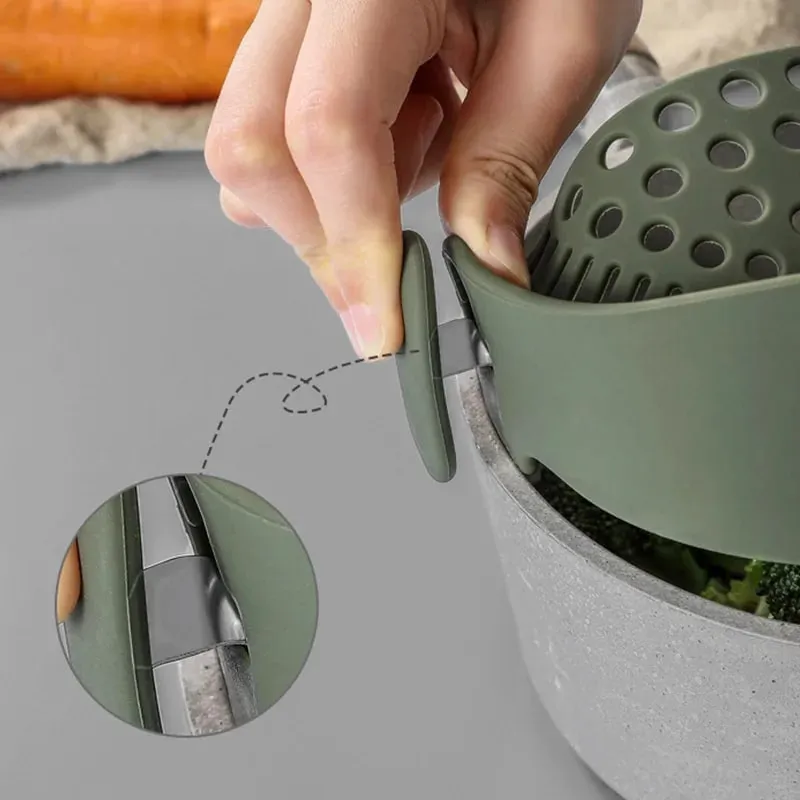 Silicone Pot Side Drainer Vegetable Noodle Drainage Filter Pour Baffle Kitchen Gadgets — image 3