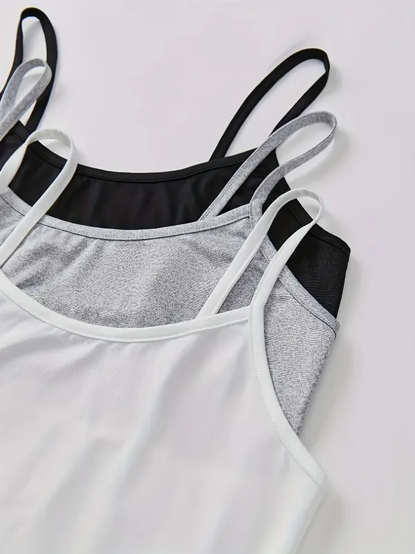 3 Pack Solid Color Cami Top Versatile Slim Backless Spaghetti Strap Top For Summer Women's Clothing — image 4