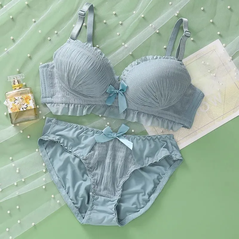 Thin Bra Set Korean Cute Lingerie Push Up Brassiere Embroidery Lace Underwear Set Sexy Panties For Women Wireless Underwear — image 4