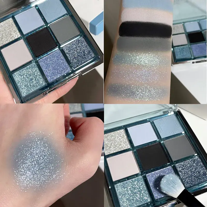 9 Colors Dark Punk Smoked Eyeshadow Palette Blue Black Pearl Matte Eye Shadow Makeup Palette Brightening Shimmer Lying Silkworm