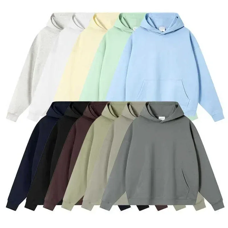 400GSM Oversized Frency Terry Autumn Winter Casual Cotton Men Woven High Quality Top Solid Color Hoodies Sweatshirt Streatwear — image 6