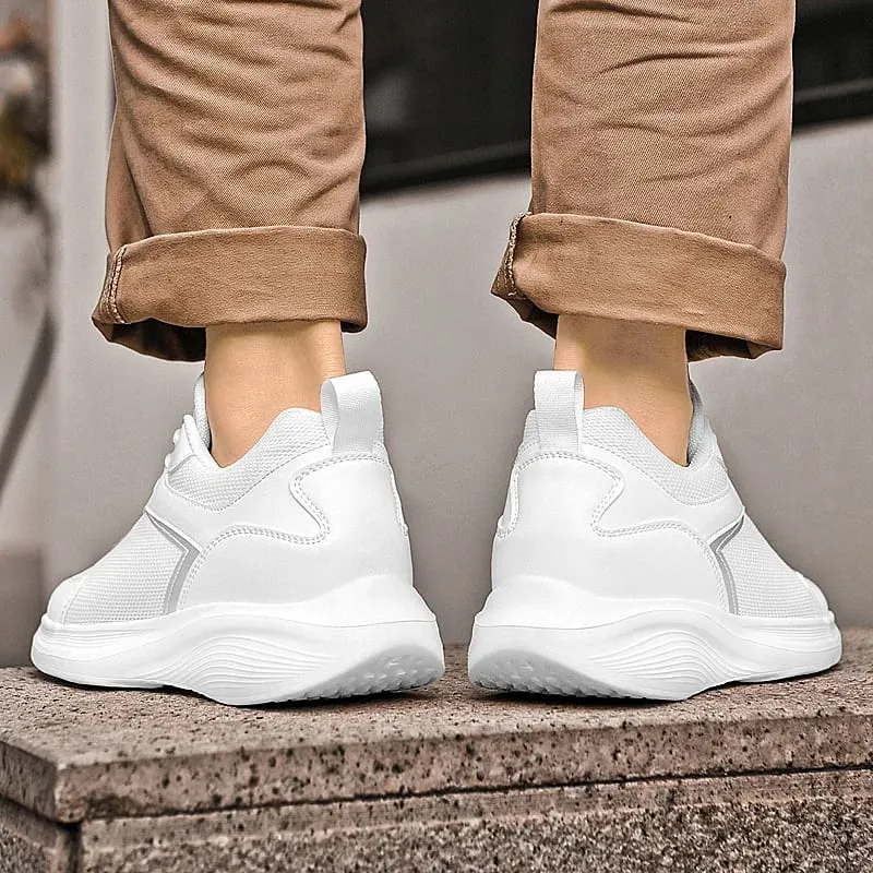 Sepatu penambah tinggi badan modis pria sepatu penambah tinggi jaring bersirkulasi sol serat mikro sepatu jalan luar ruangan yang nyaman — image 5