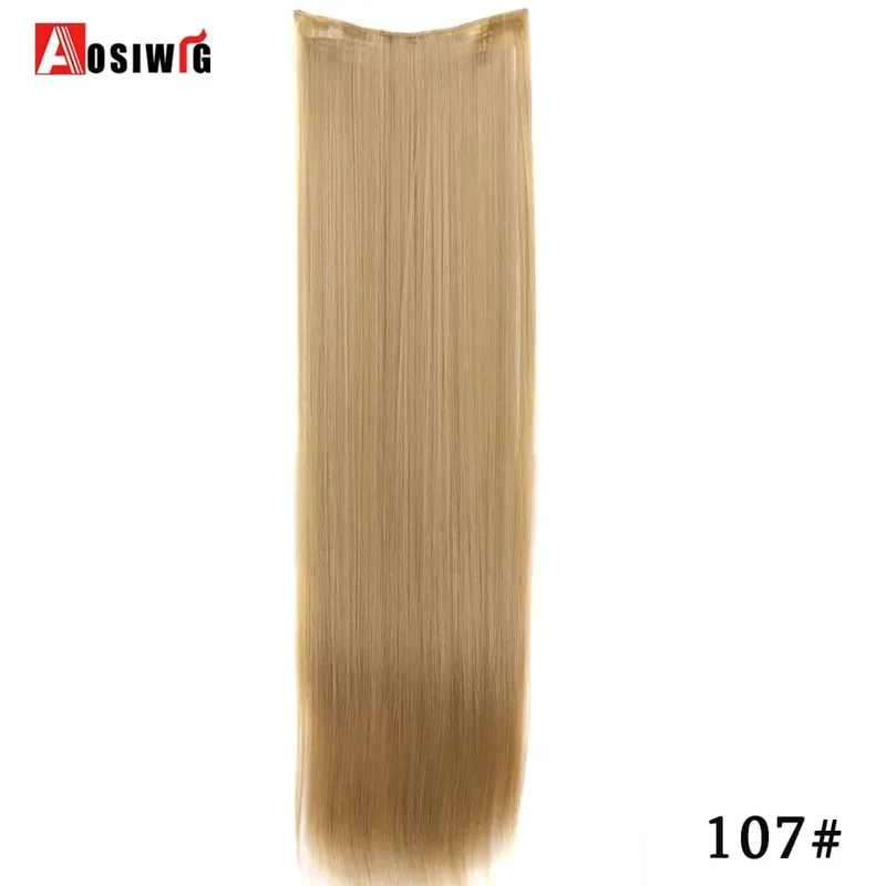 Apliques de cabelo falsos naturais longos e retos, preto, marrom, alta temperatura, sintético, 5 clipes em extensões de cabelo para mulheres