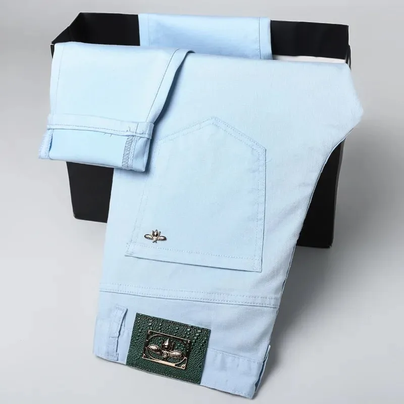 Sky blue jeans men's slim fit small feet 2025 new spring and summer style light luxury men's clothing denim pants — image 2