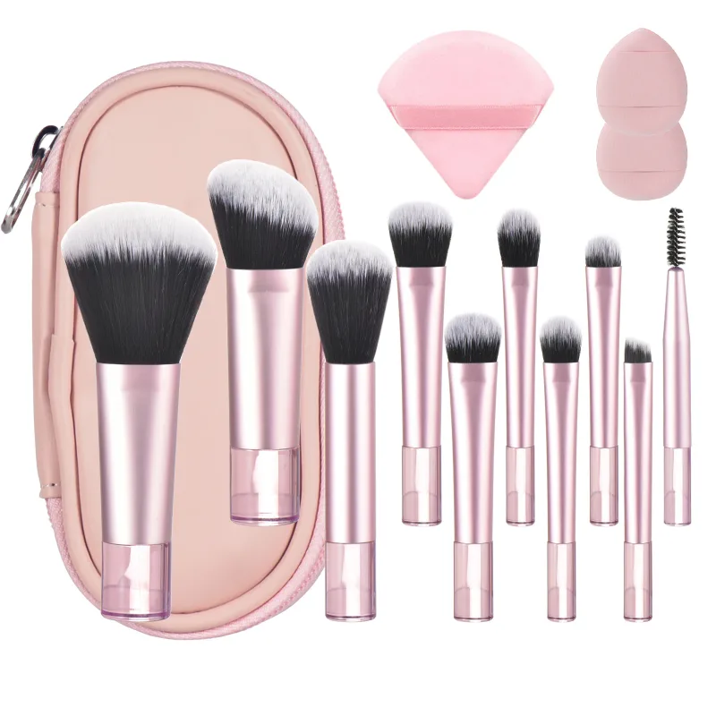 10 Pink Mini Makeup Brush Travel Portable Makeup Tool Makeup Puff - Palm Brush Professional Makeup Tool Set