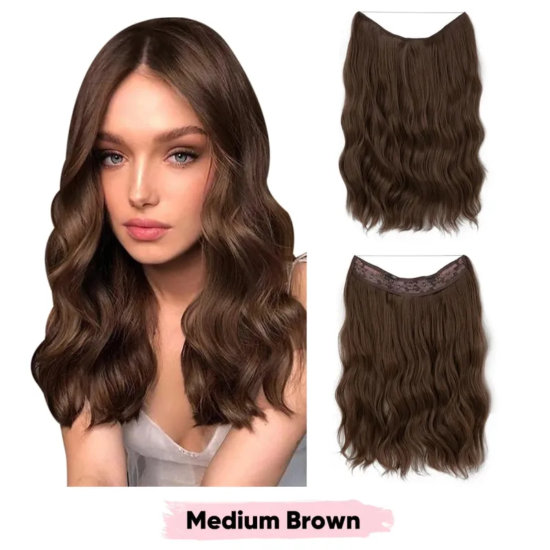 Synthetic Wave Invisible Wire Clip in Hair Extensions Fish Line With Clips Hairpiece Ombre Fake Hair Piece For Woman — image 17