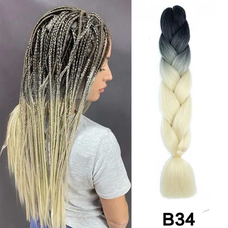 24 Inch Synthetic Jumbo Braid Pure And Ombre Braiding Hair Extensions For Women DIY Jumbo Hair Braids Black Green Gray Brown — image 49