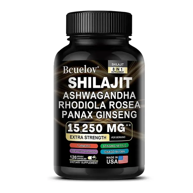 Shilajit 9000 Ginseng 1500MG Ashwagandha 2000MG - Les extraits complexes de plantes naturelles 8 en 1 fournissent de l'énergie et une force musculaire immunitaire