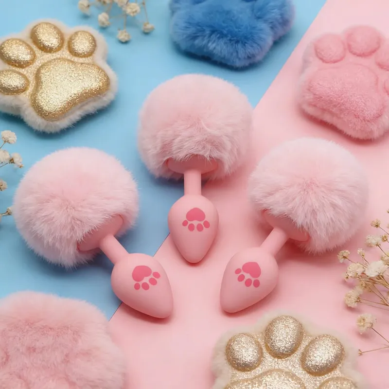 4 サイズかわいいピンク猫の足跡シリコーンアナルプラグソフトテールバットプラグ大人のゲームアナルビーズエロコスプレ大人のおもちゃ女性のための — image 3