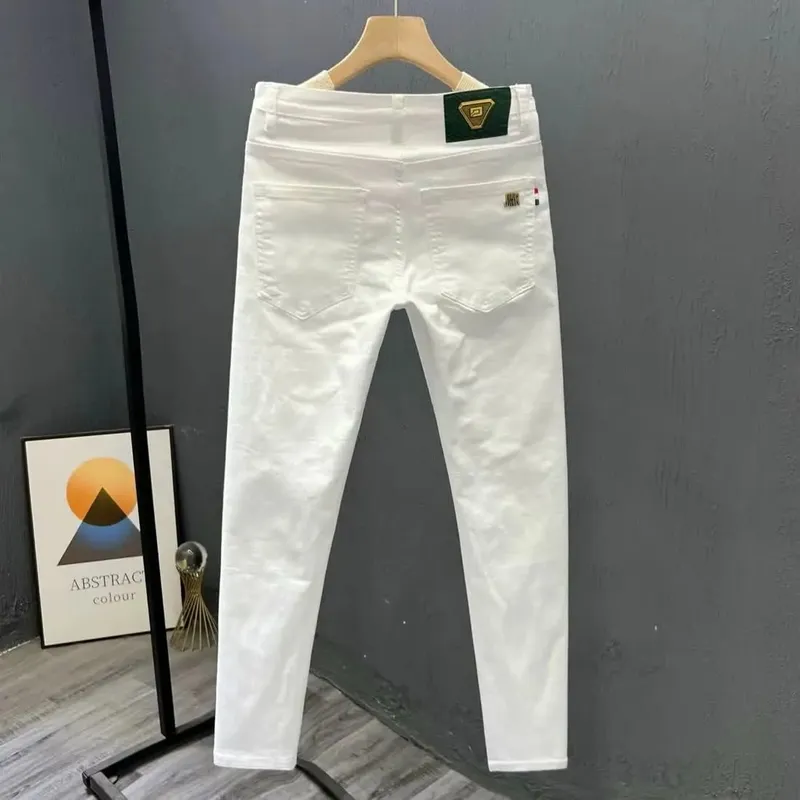 High-end Men's White Pants Simple Summer Trendy Men's Business Clothing Cotton Small-footed Jeans Slim-fitting Man Clothes Pants