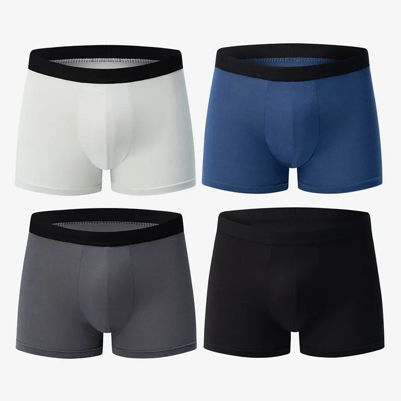 4 แพ็คยุโรปและอเมริกาขนาดผู้ชายสีทึบเซ็กซี่กางเกงบ็อกเซอร์ต้านเชื้อแบคทีเรียระบายอากาศขนาดบวกกางเกงขาสั้นผู้ชายชุดชั้นใน — image 20