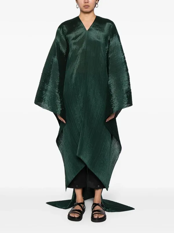 Miyake Pleated Women's Medium Length V-neck Drooping Blouse Dress