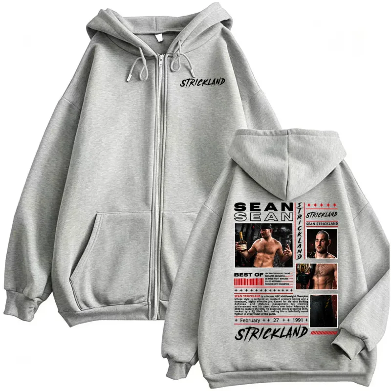 Sean Strickland Retro 90s Style Zipper Hoodies Men's Violence Aesthetic Sweatshirt Jacket Coats Fleece Long Sleeve Zip Up Hoodie — image 3