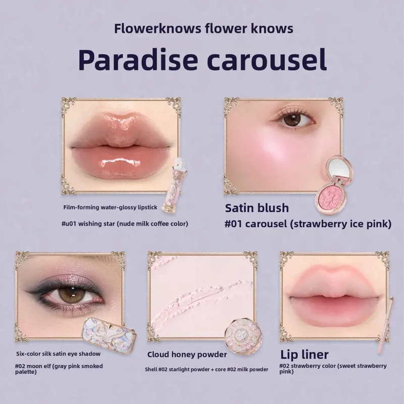 Flower Knows Knight Unicorn 10Pcs Full Makeup Set Eyeshadow Blush Lipstick Loose Powder Lip Liner Mirror Gift Box — image 8