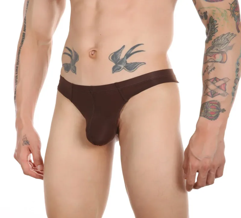 Sexy Men's Thongs Underwears Ultra-thin Thong G Strings Pouch Ice Silk Tanga Hombre Sexy Gay Underpants Breathable Briefs Men