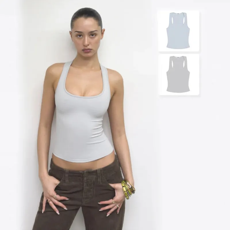 Tank Classic X-shaped Backless Baby Blue and Misty Gray Multi-color Comfortable Elastic Waist Tight Fit Backless Top — image 2