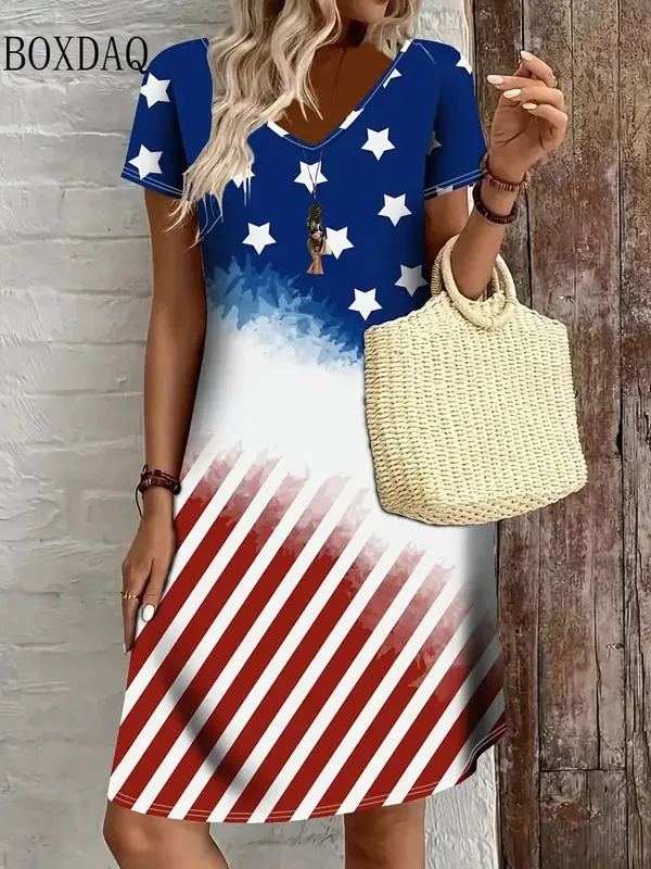 3D Vintage Women Flowers Printed Dresses Summer Plus Size Short Sleeve V-Neck Casual A-Line Knee-length Dress Loose Vestidos — image 6