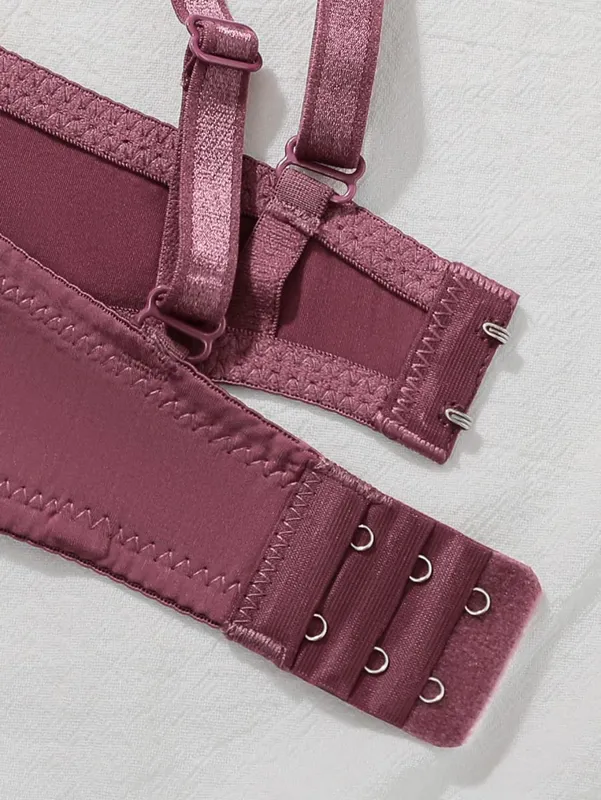Set Bra Renda Warna Solid Bra Push Up Tanpa Kawat Wanita Nirkabel dan Celana Dalam Set 2 Potong Pakaian Dalam Nyaman Sehari-hari — image 5