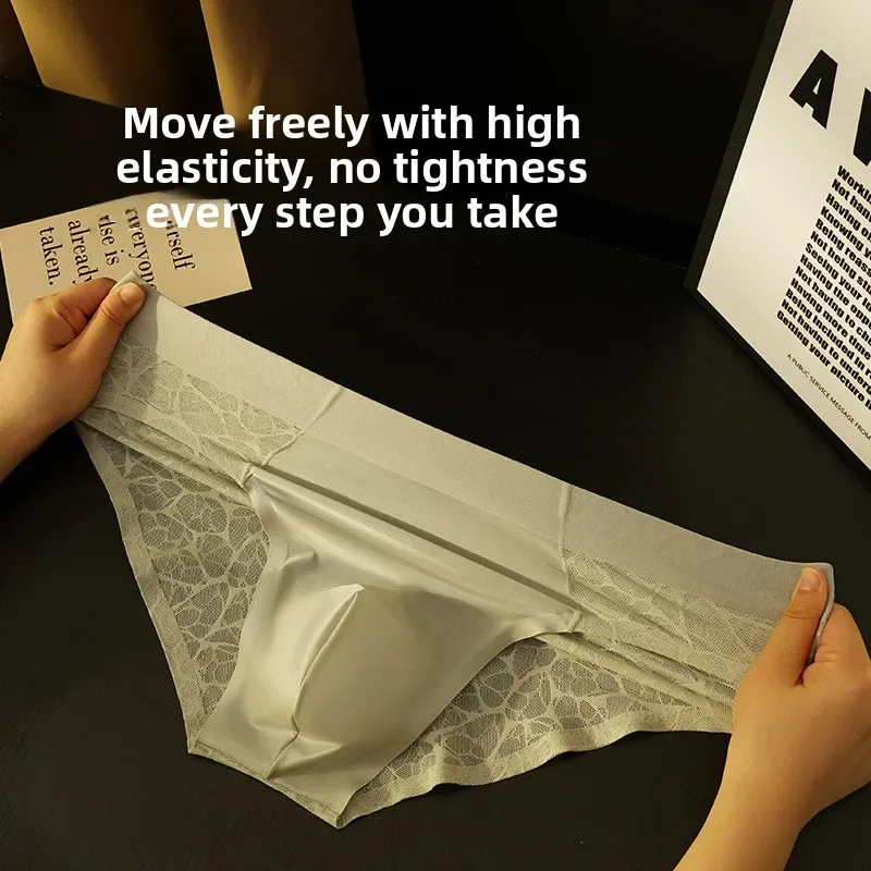 Jacquard ไม่มีรอยต่อสามเหลี่ยมชุดชั้นในผ้าไหมน้ำแข็งบางกางเกง Breathable กางเกง Quick Drying ชายเซ็กซี่ U Bulge POUCH Underpants