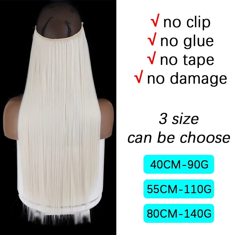 Synthetic Long Straight No Clip One Piece Hair Extension Natural Adjustable Line False Hairpiece For Women