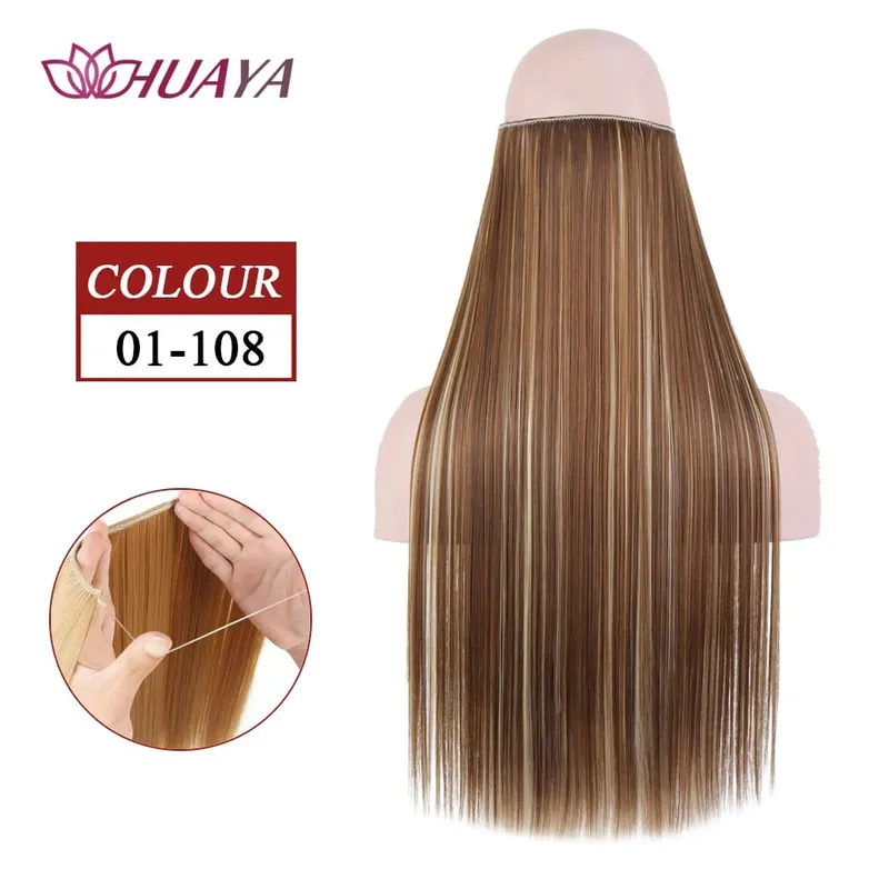 Synthetic Long Straight Invisible Wire No Clips In Hair Extensions Fake Hair Pieces Secret Fish Line Hairpieces For Women — image 18