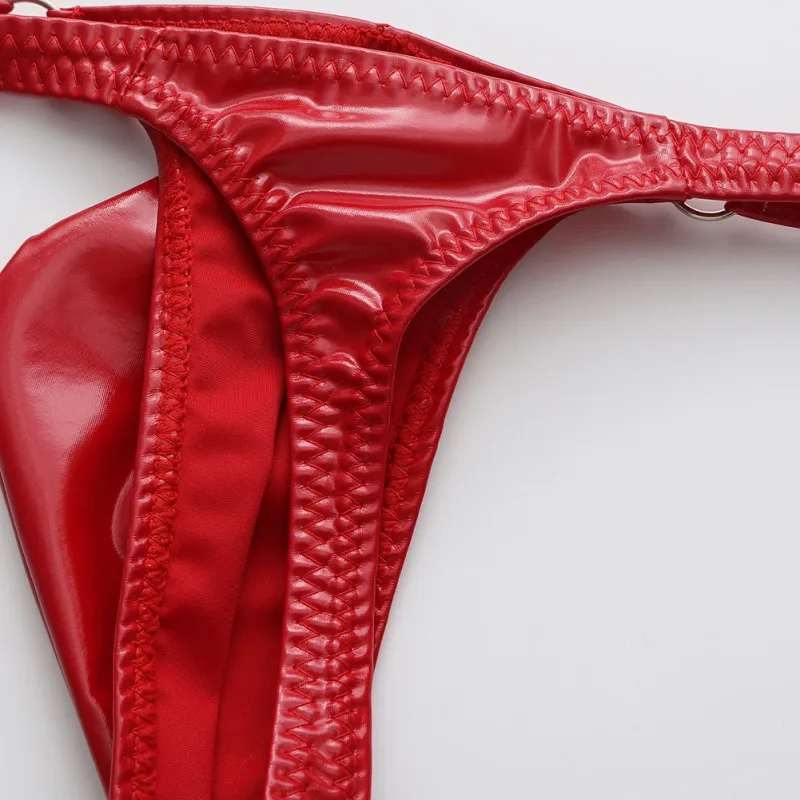 1pc Mannen Glanzend Lederen Taille Met Metalen Ring G-strings Thongs Gay Ardennen Pouch Lage Taille Rekbaar ondergoed Butt-Bloot Sexy — image 9
